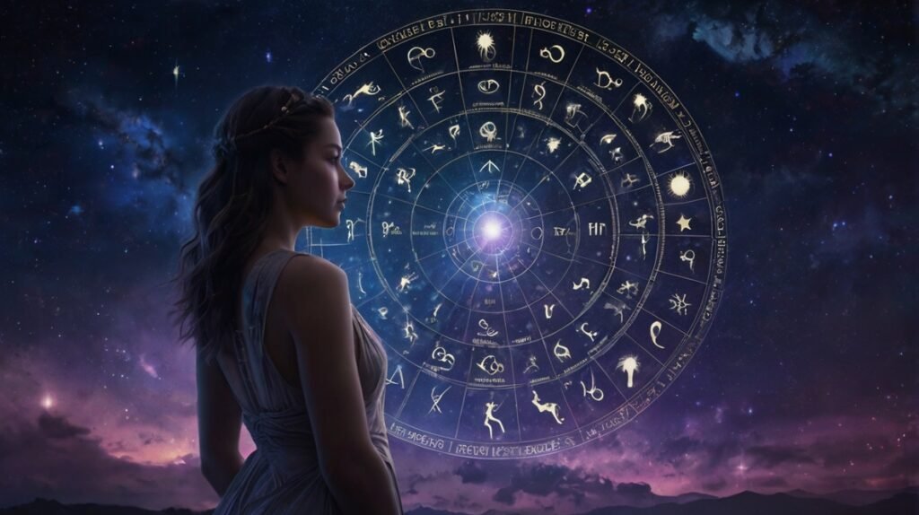 Zodiac-Signs-Personality-Traits-Cosmic-Illustration Illustration of zodiac signs personality traits in cosmic galaxy, showing 12 constellations with glowing astrological symbols.