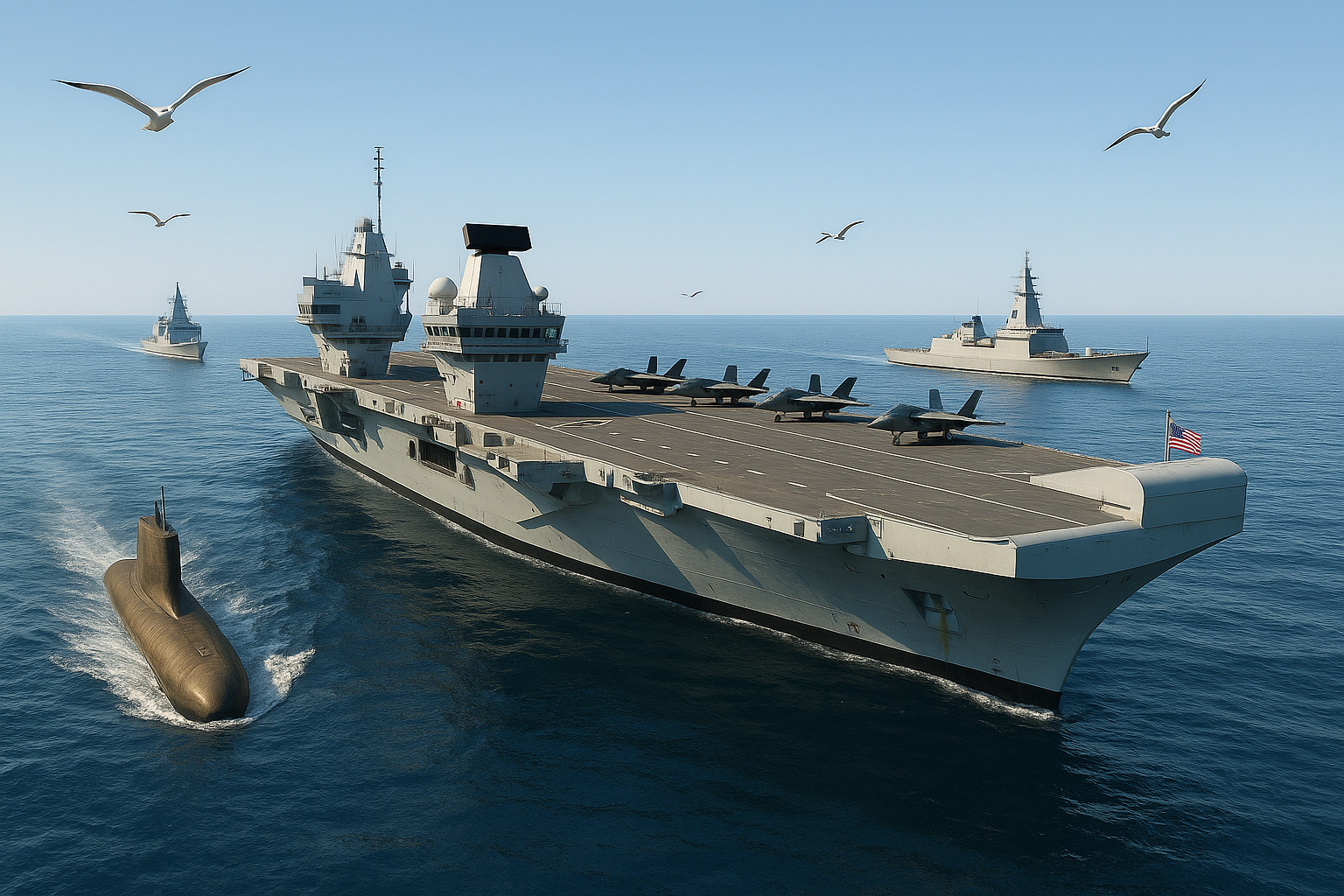 British Carrier Strike Group 2025 showcasing HMS Queen Elizabeth and accompanying warships sailing through the Mediterranean