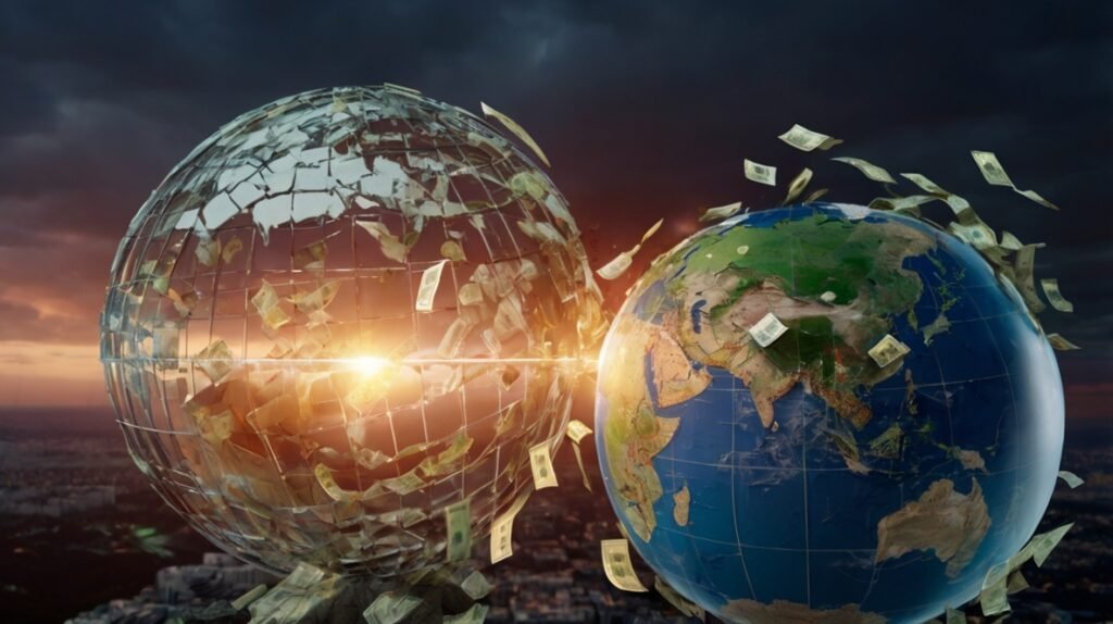 Visual representation of global de-dollarization and currency shift